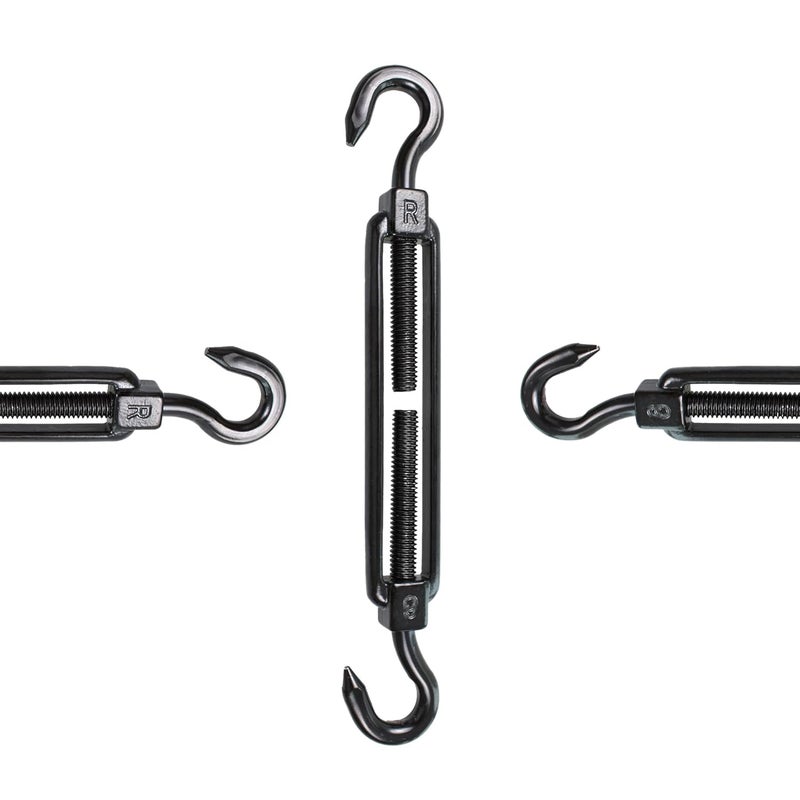 bociloy 2PCS M6 خطاف ومشبك من الفولاذ المقاوم للصدأ، مشد حبل سلكي ثقيل، خطاف مشبك قابل للتعديل لحبل السلك، سلك حديقة، سلك بوابة سياج، حبل خيمة، أسود - Image 3